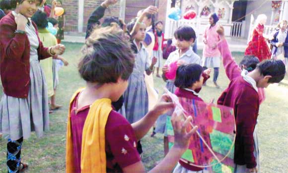 kite flying festival celebration in the school...