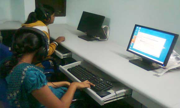 students using headphones...